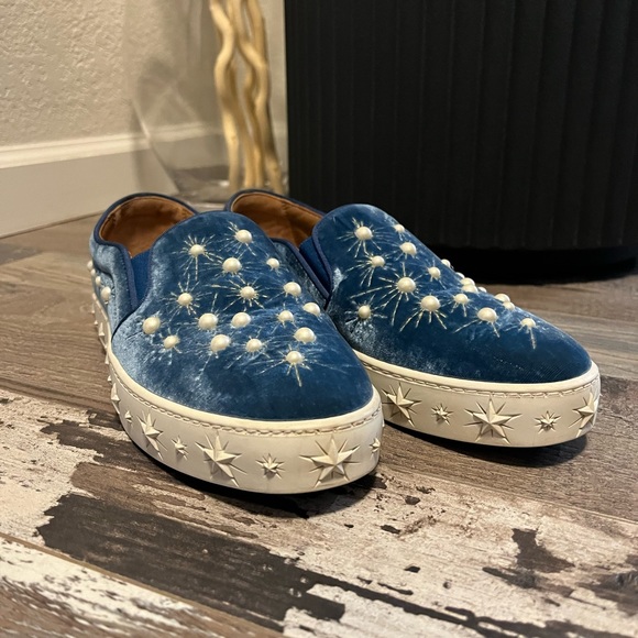 Aquazzura Ocean Blue Cosmic Pearls Slip-on Sneakers - Picture 1 of 10